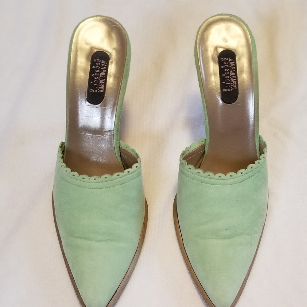 Chartreuse suede mules